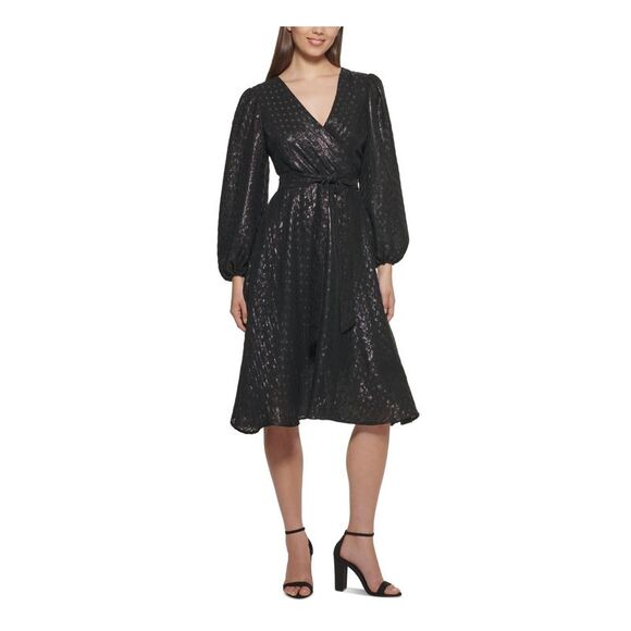 NWT KENSIE DRESSES Womens Black Belted Long Sleeve Fit + Flare Dress 0 - Picture 1 of 5